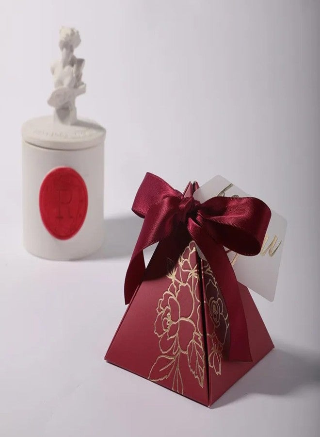 VRB Dec مجموعة VRB Dec من 10 قطع من علب الهدايا الصغيرة الملونة القابلة للطي للتغليف/علب هدايا لتقديم الهدايا، علب هدايا فارغة، علب هدايا لتقديم الهدايا، هدايا للإرجاع، شوكولاتة، فواكه مجففة، هدايا زفاف واحتفالات دينية (10 قطع مثلث أحمر على شكل حب) - Image 1